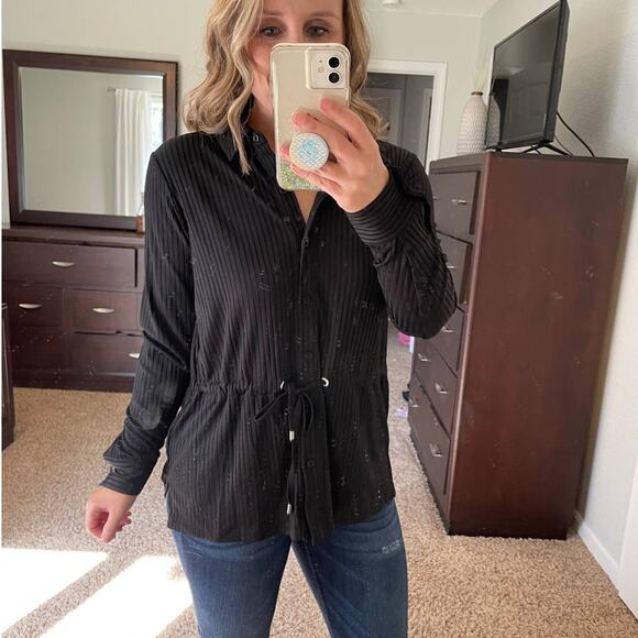 Calvin Klein Black Long Sleeve Button Down Top Women’s size Small - Picture 2 of 7